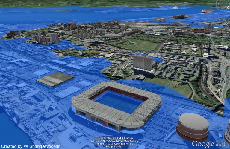 St. Mary's football stadium is a swimming pool with a 10m rise in sea-level